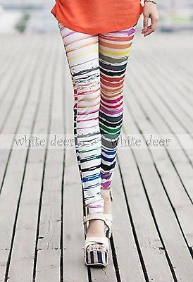 Rainbow Color Striped Leggings – White Deer Wholesale