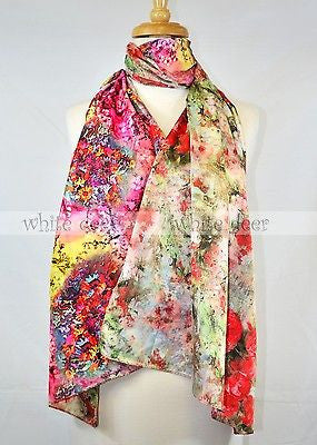 68" Double Floral Silk Scarf Wrap