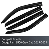 Window Visor Fits Dodge Ram 1500 Crew Cab 2019-2024 Sun Deflector Rain Guard