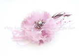 Lady Feather Peony Flower Brooch Pin Clip Bridal Party Hair Headdress Rhinestone
