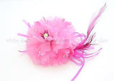 Lady Feather Peony Flower Brooch Pin Clip Bridal Party Hair Headdress Rhinestone