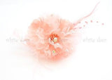 Lady Feather Peony Flower Brooch Pin Clip Bridal Party Hair Headdress Rhinestone
