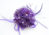 Lady Feather Peony Flower Brooch Pin Clip Bridal Party Hair Headdress Rhinestone