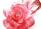 Lady Feather Rose Flower Brooch Pin Clip Glitter Hair Headdress Rhinestone