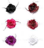 Women's Lady Black Feather Flower Brooch Clip Flash Powder Glitter Headdress