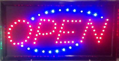 Animated Led Neon Light OPEN Sign Switch Chain Running Blue Motion Control