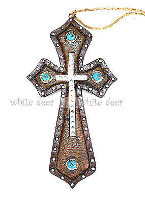 6" Leather Turquoise Stone Wall Cross