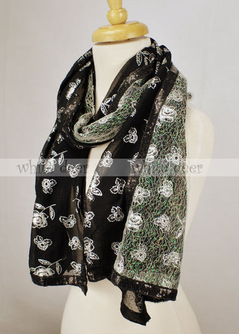 64" Glitter Floral Double Layer Scarf