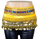 Velvet Belly Dance Scarf with Gold Coins, Gemstone, Sequins Band