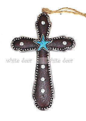 6" Turquoise Stone Texas Lone Star Cross Pendant