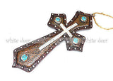 6" Leather Turquoise Stone Wall Cross
