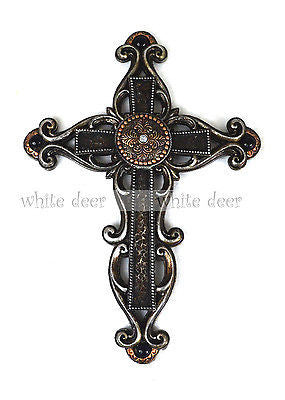 14" Floral Carving Wall Cross