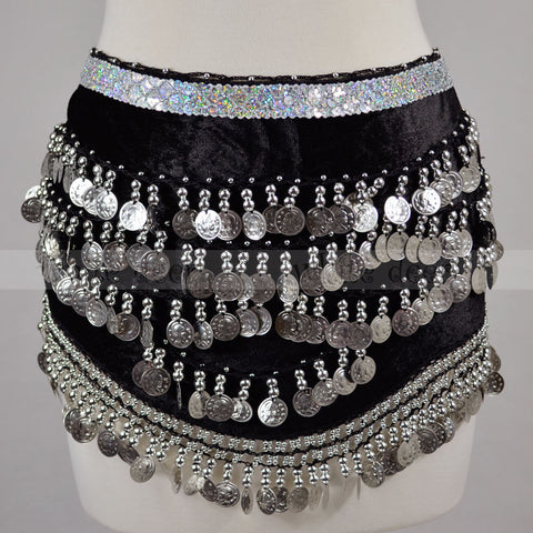 Velvet Belly Dance Scarf wiht Band Silver Coins