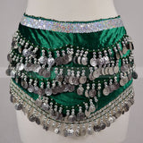 Velvet Belly Dance Scarf wiht Band Silver Coins