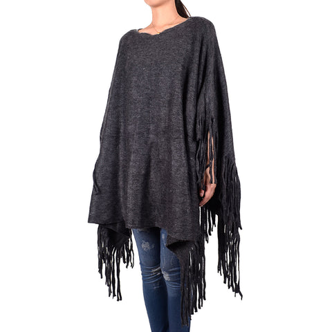 Solid Color Fringed Poncho