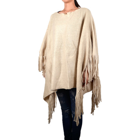 Solid Color Fringed Poncho