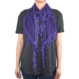 Lace Scarf with Flower Print & Melon Seed Fringe